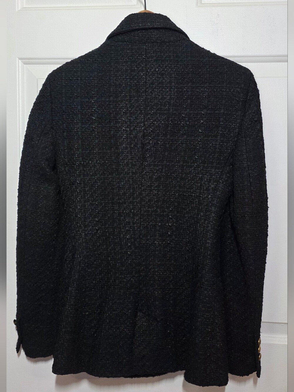 ZARA Double-Breasted Tailored Tweed Textured Blazer- Black Gold Buttons Accent - Picture 7 of 9